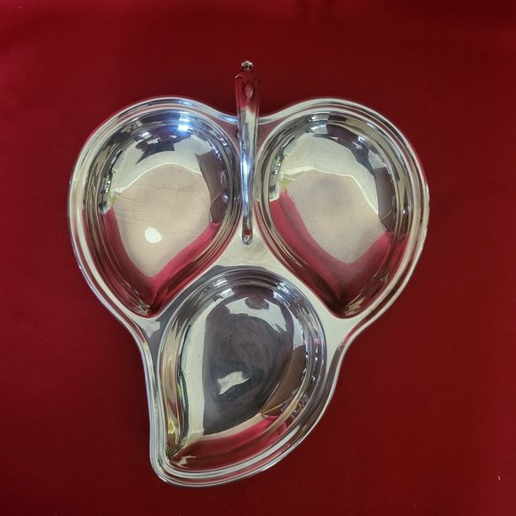 Vintage Silverplated Divided 3 Sectional Server Tray with Handle Pear Shape - Picture 12 of 14